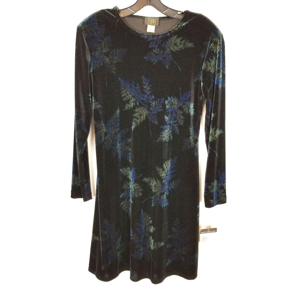 Teddi Evening‎ Women Burned Velour Velvet Dress Size 8 Floral Black Whimsigoth